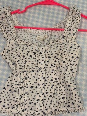 Aeropostale White Tank Top with Black Floral Print